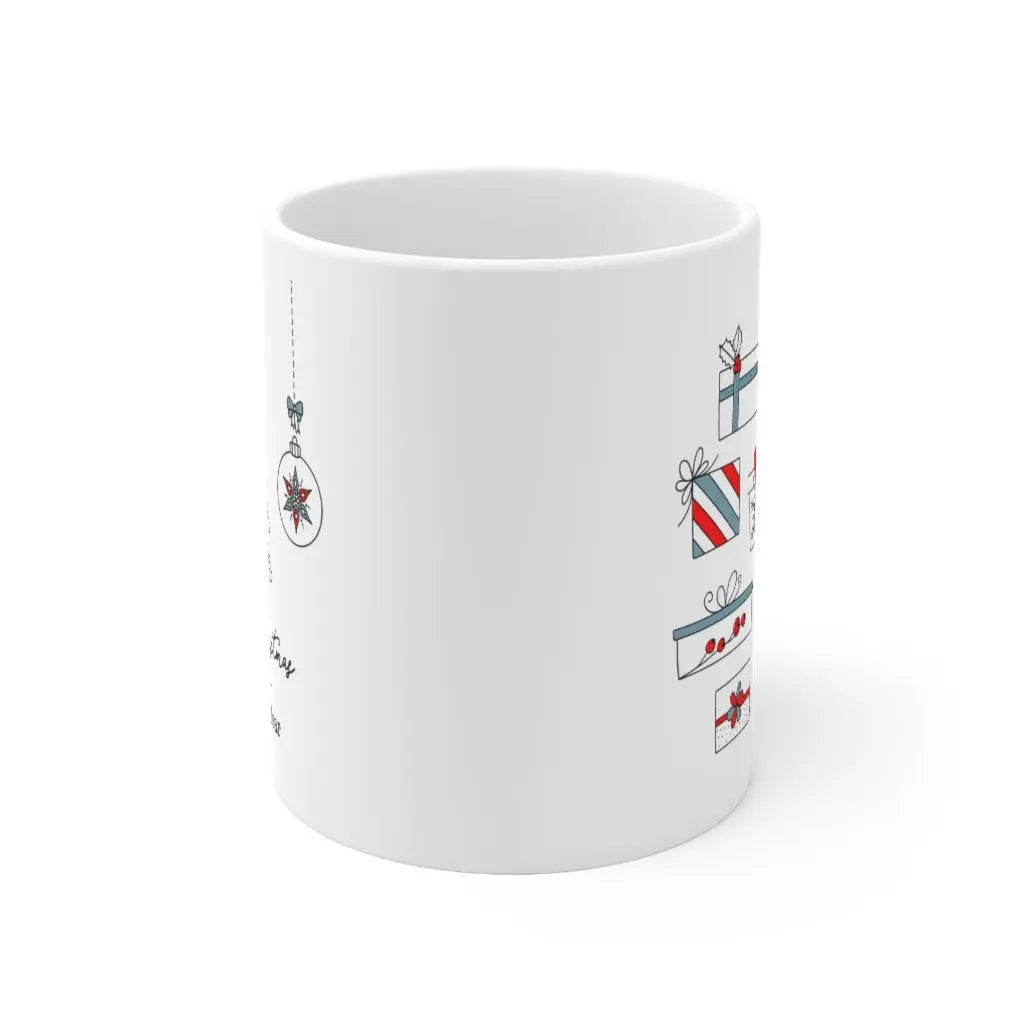 Merry Christmas Mug with Stockings and Presents Yellow Pandora