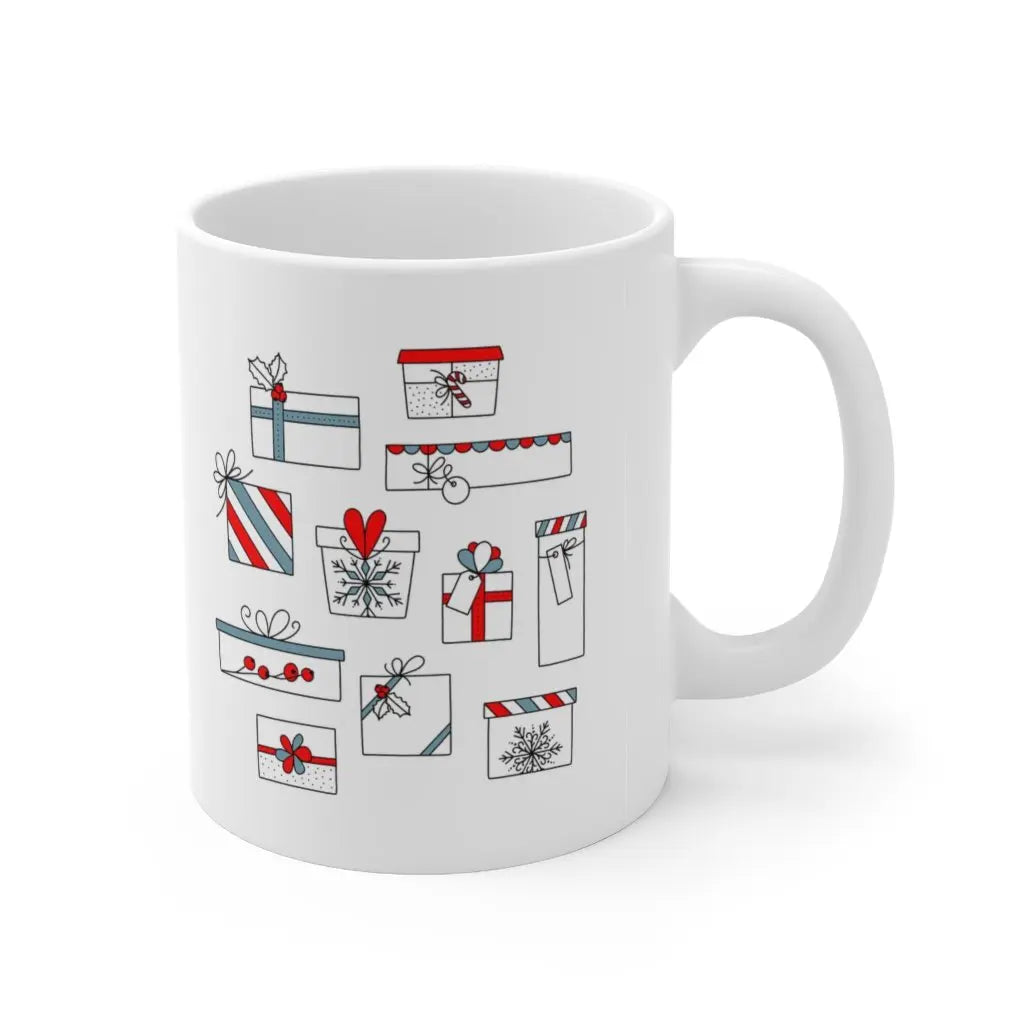 Merry Christmas Mug with Stockings and Presents Yellow Pandora