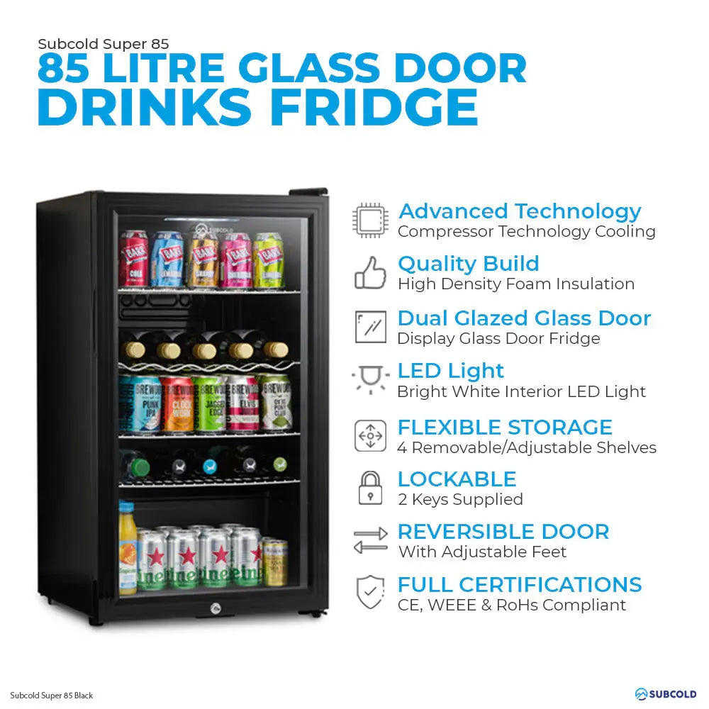 Subcold Super 85 LED Beer Fridge - Black Subcold