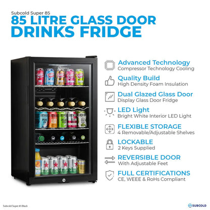 Subcold Super 85 LED Beer Fridge - Black Subcold