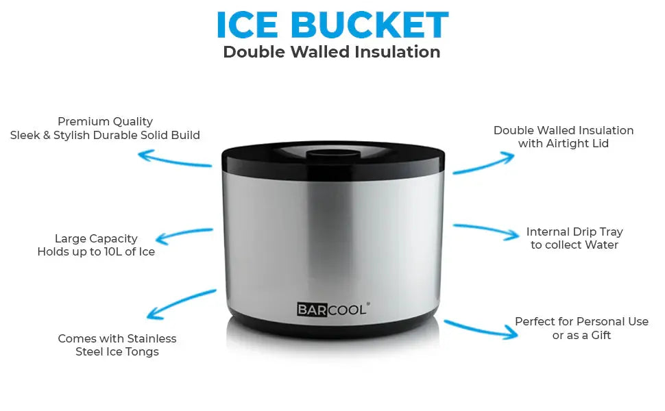 Barcool 10L Ice Bucket - Round Silver Subcold