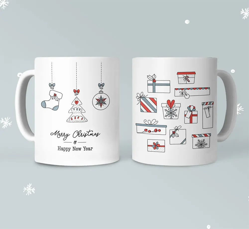 Merry Christmas Mug with Stockings and Presents Yellow Pandora