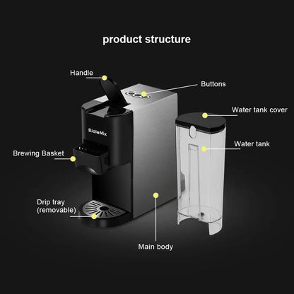 3 in 1 Espresso Coffee Machine 19Bar 1450W Multiple Capsule Coffee Yellow Angel